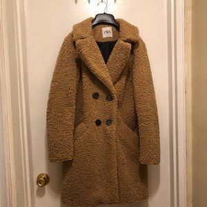 Zara Long Teddy Coat - Tan